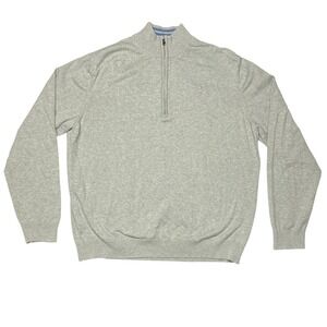 IZOD 1/4 Zip 100% Cotton Sweater Men's XXL Gray‎ Blue Trim EUC